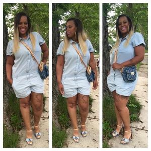 Light blue denim romper